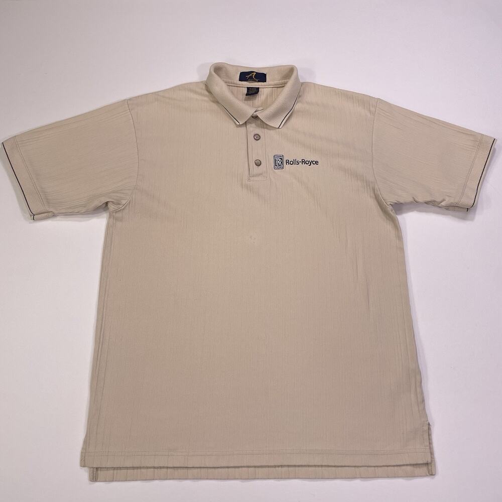 Rolls Royce Polo Shirt Men’s XL Vintage Ribbed Biege Collared Short Sleeve READ
